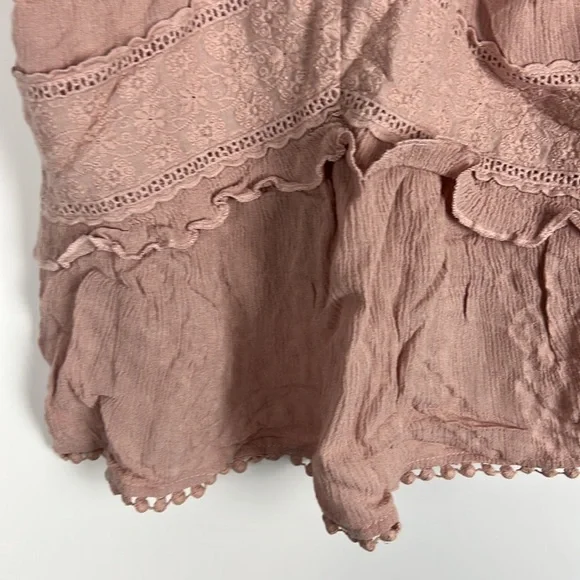 Aeropostale Eyelet Trim V-Neck Rose Pink Floral Ruffle Tank Top Sz: S - Picture 5 of 9
